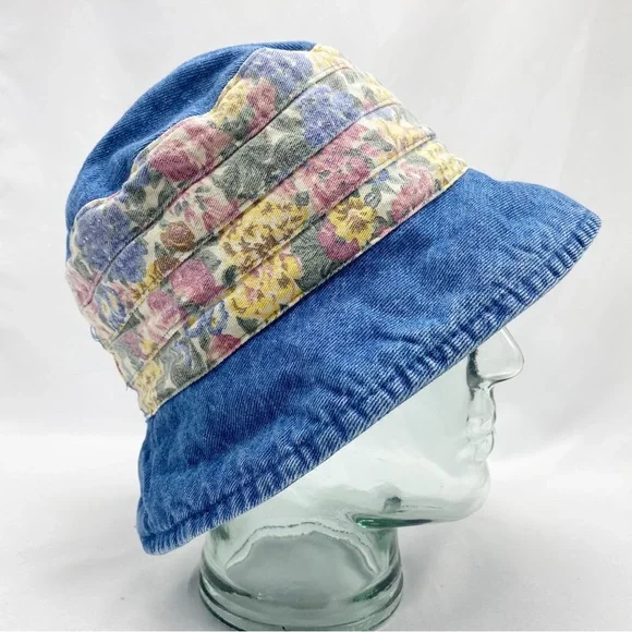 Vintage 90’s Floral Print Blue Jean Denim Bucket Hat - Picture 5 of 7